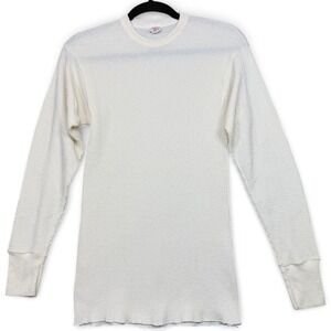 Vintage 70s Hanitex Waffle Knit Long Sleeve Thermal Shirt Mens L Ivory 1970s